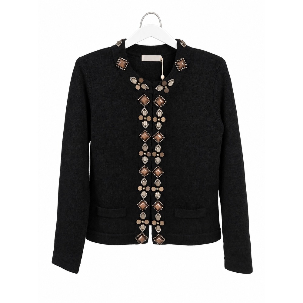 Tory Burch Emery Embellished Wool Blend Cardigan NWT Size L Fall Statement